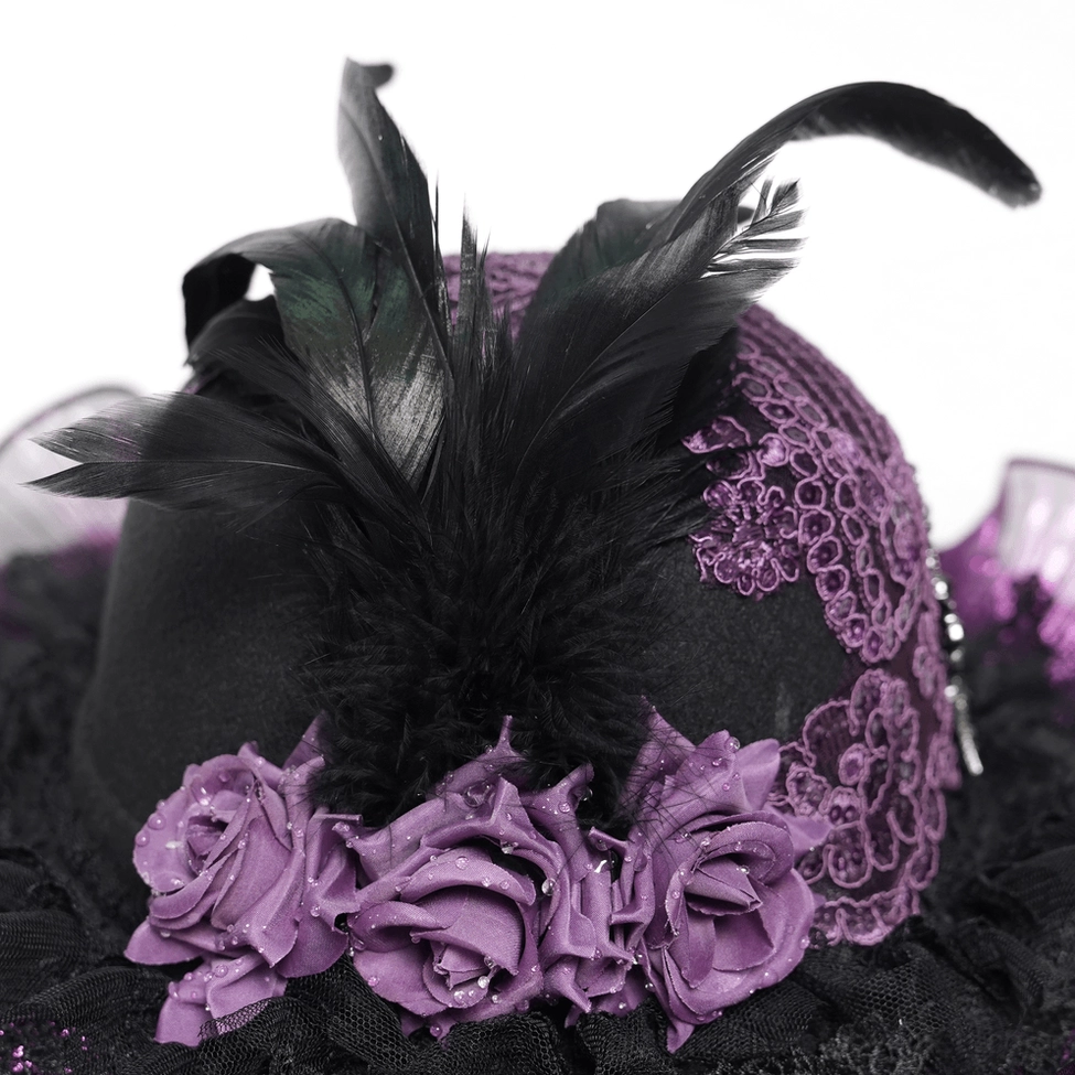 Gothic hat displaying full decorative composition with cross lace and bead fringe