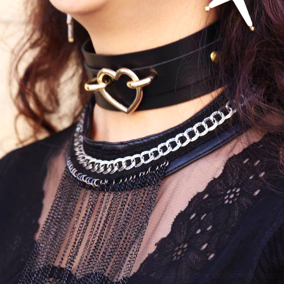 Gothic heart choker complete product showcase with all color variants arranged composition