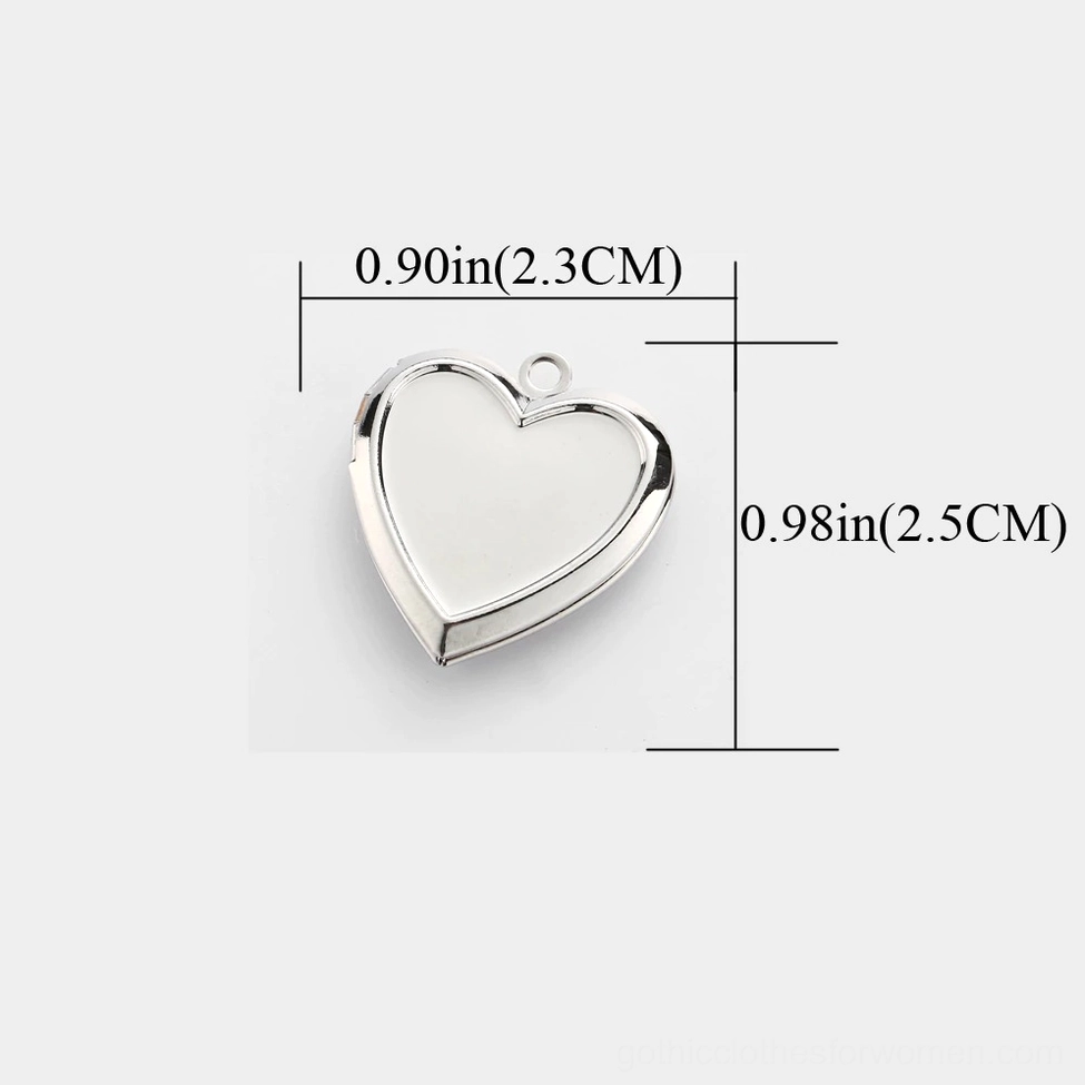 Heart locket pendant front view with size specifications 2.3cm width and 2.5cm height, gothic romantic pendant charm detail