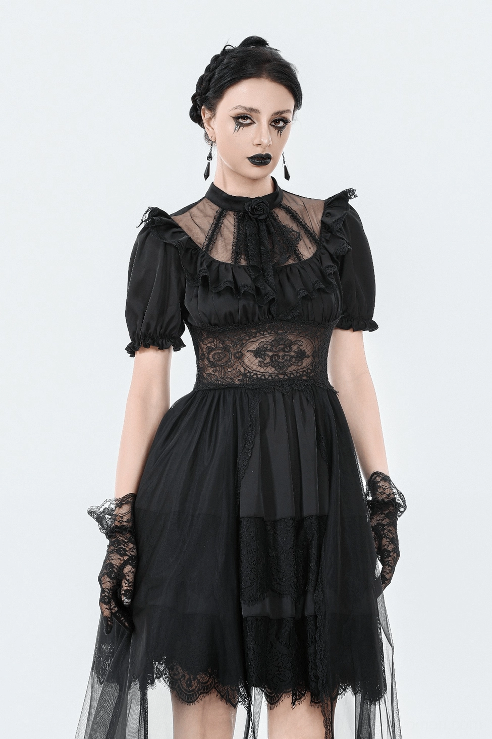 Victorian gothic dress high-low hemline design front section detail