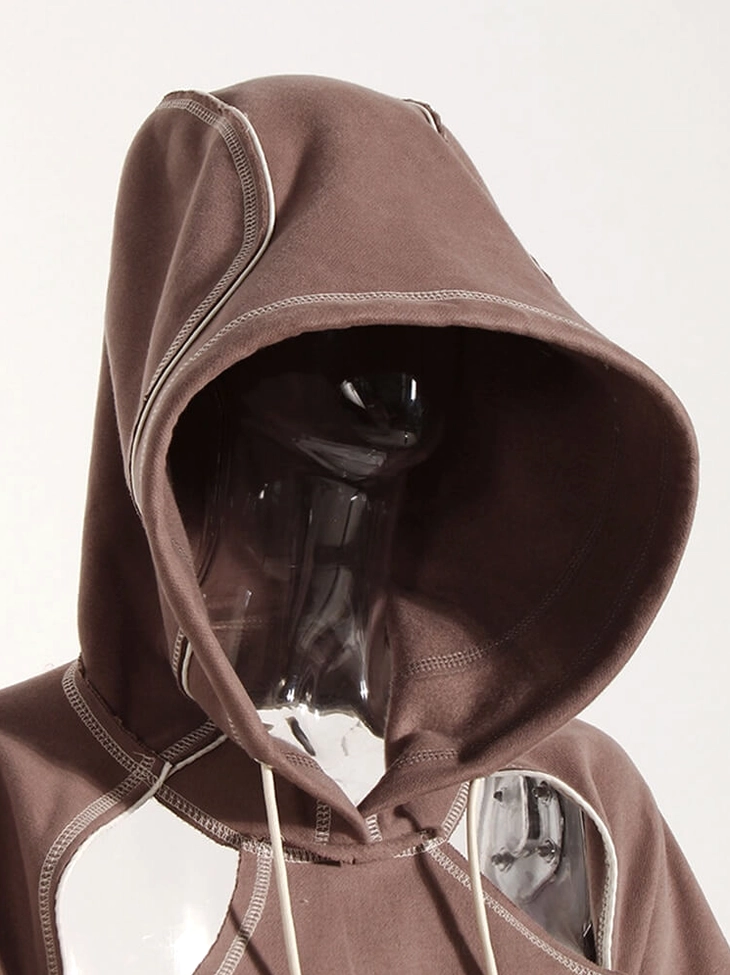Gothic crop hoodie bishop sleeve detail on mannequin showing oversized dramatic silhouette