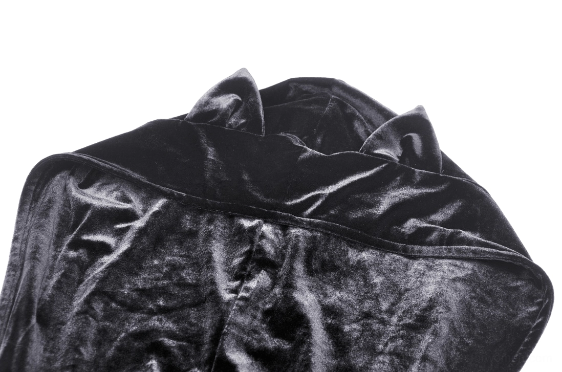 Close-up detail shot of cat-ear hood showcasing soft velvet texture, precise stitching, and anatomically sculpted feline ear construction