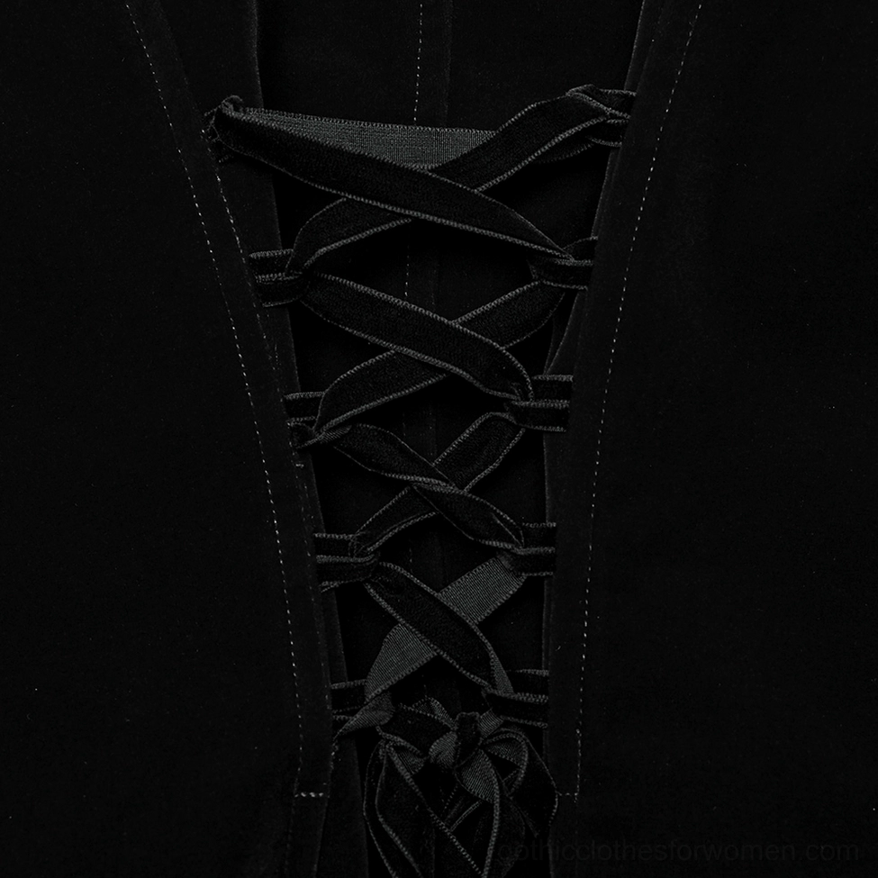 Gothic jacket corset-style lace-up back closure with woven strap fasteners detail