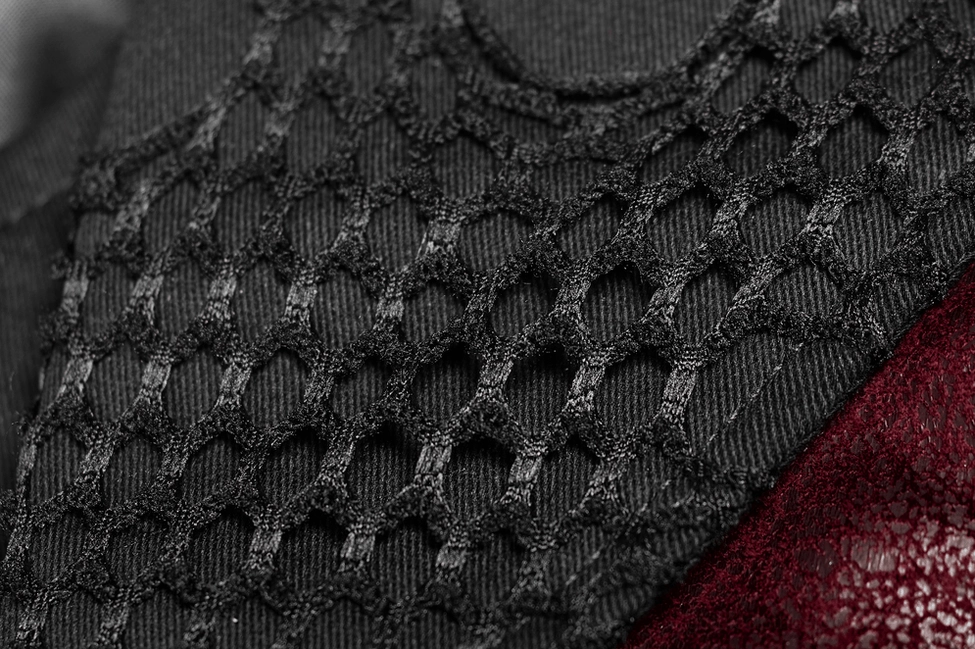 Wine-red gothic leather jacket complete ensemble showing silver jewelry pairing and alternative style
