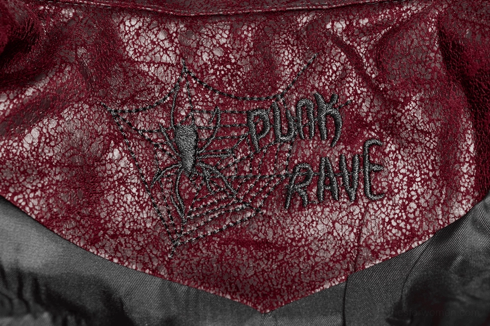Gothic wine-red leather jacket layering option with alternative fashion styling recommendations