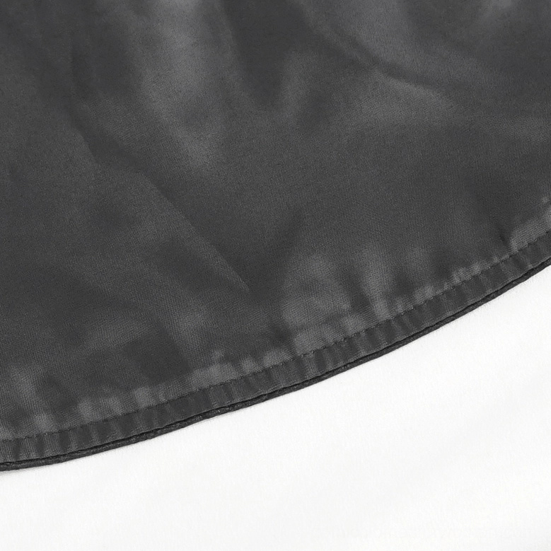 Fabric texture detail showcasing smooth satin-like finish and neatly stitched hem edge of gothic jacket