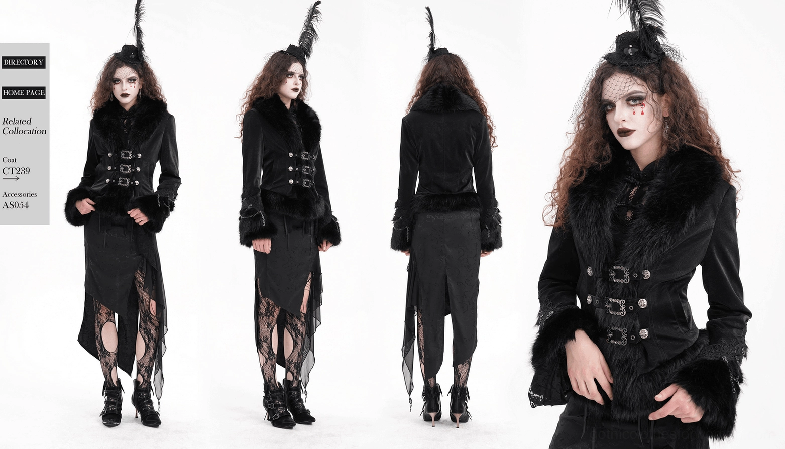 Black gothic jacket with faux fur trim and synthetic leather construction - full back view