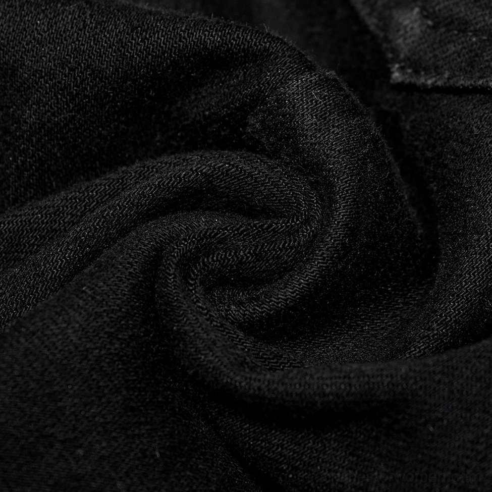 Black gothic cargo jeans utility pocket and strap details, punk style side pocket construction