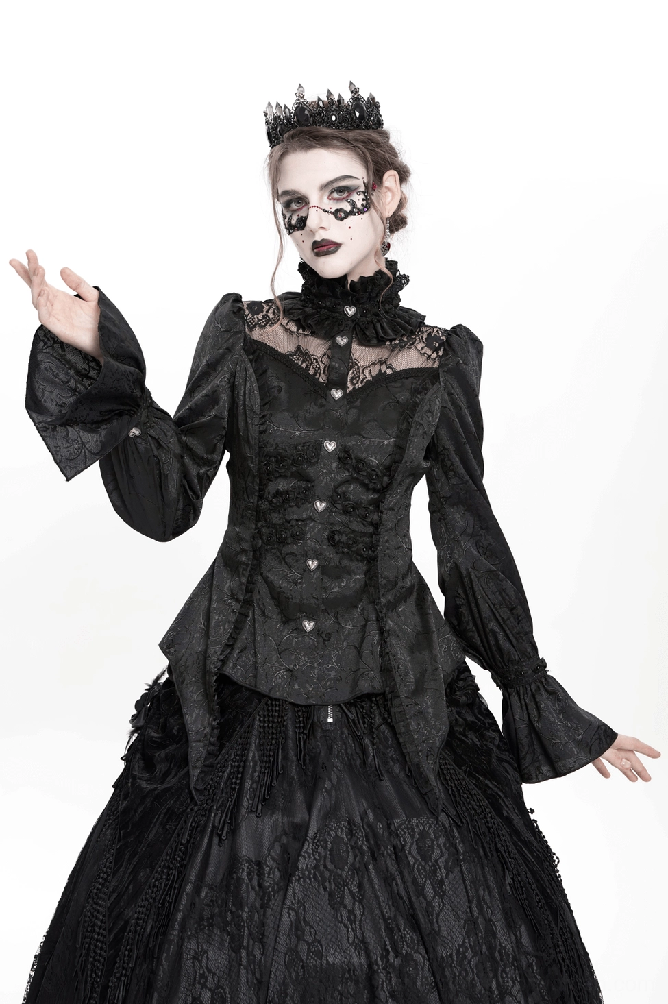 Gothic lace blouse corset back construction, structured seaming detail, alternative fashion