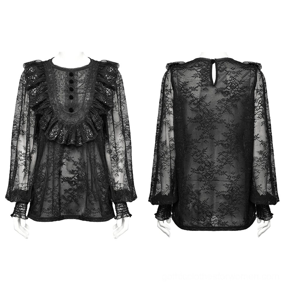Gothic lace blouse on mannequins - front and back comparison display