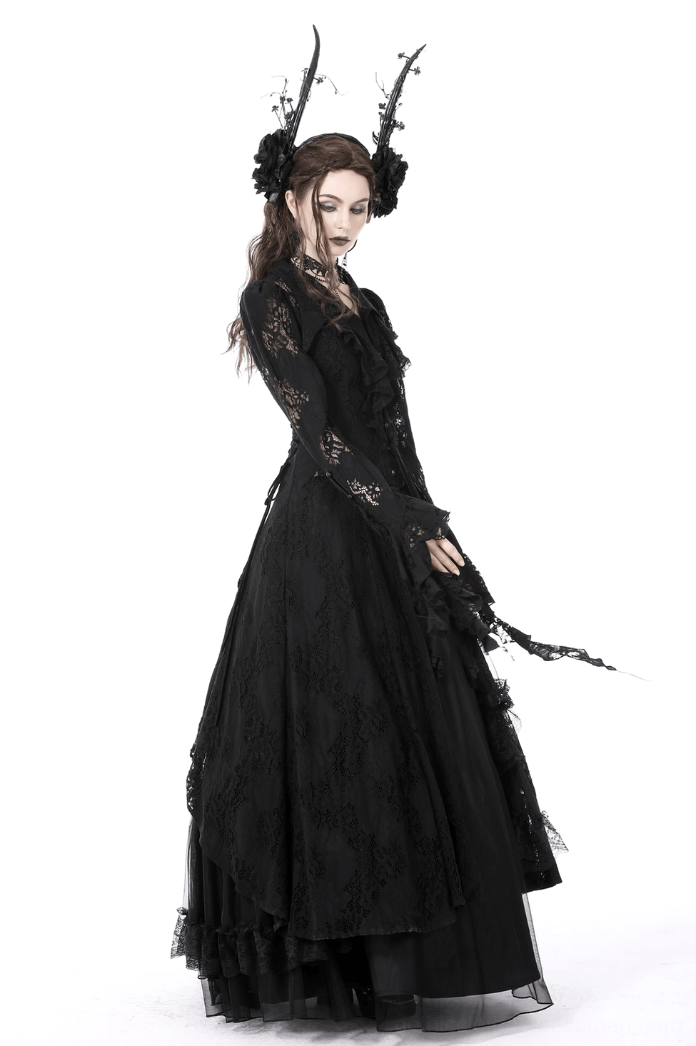 Black gothic lace cape size comparison and measurement reference guide