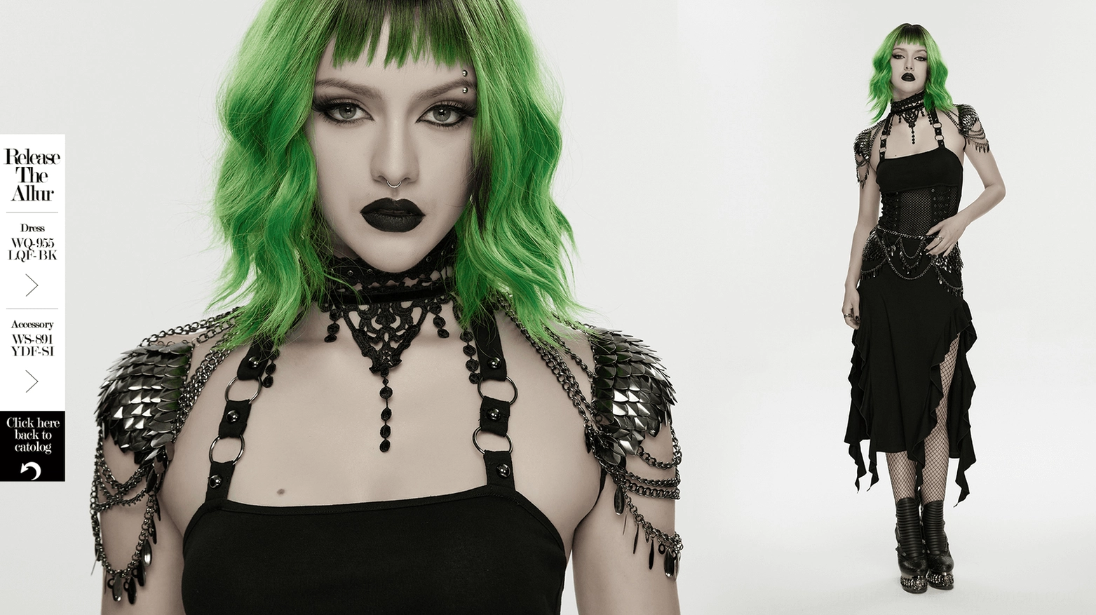 Gothic lace chain choker shoulder harness complete assembly view displaying all mechanical and decorative elements