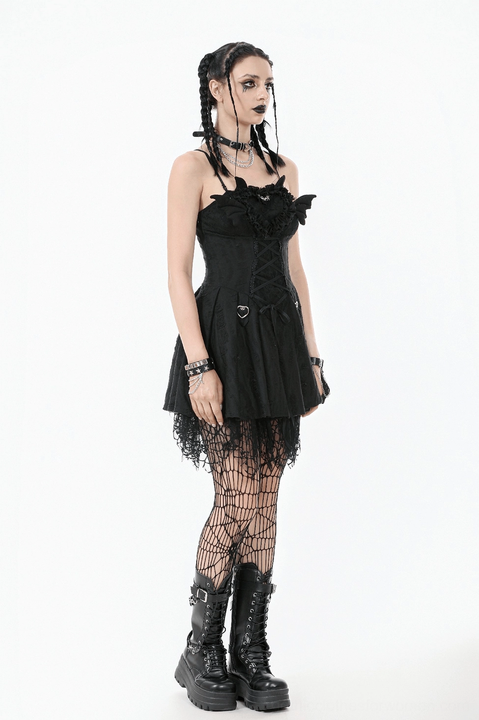 Black gothic corset dress layering possibilities shown with accessories and styling combinations