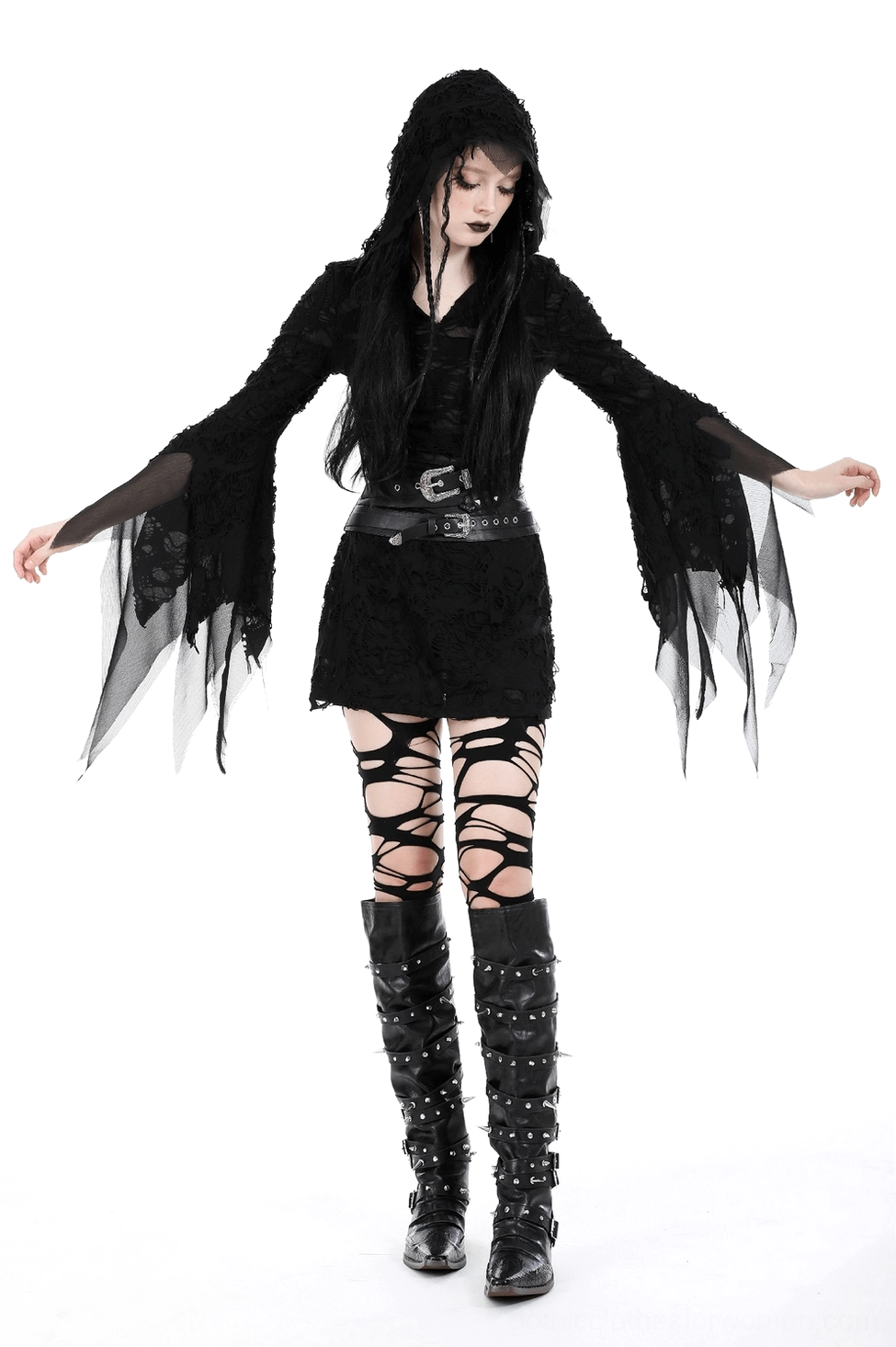 Gothic lace ripped hoodie styling reference - fashion pairing and wear suggestions