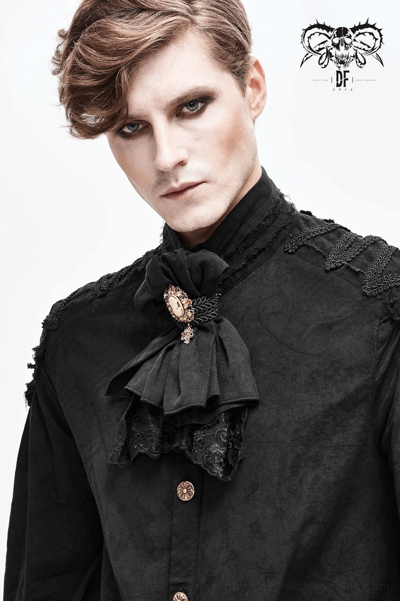 Gothic lace jabot tie displayed as steampunk neckwear accessory with ornamental styling