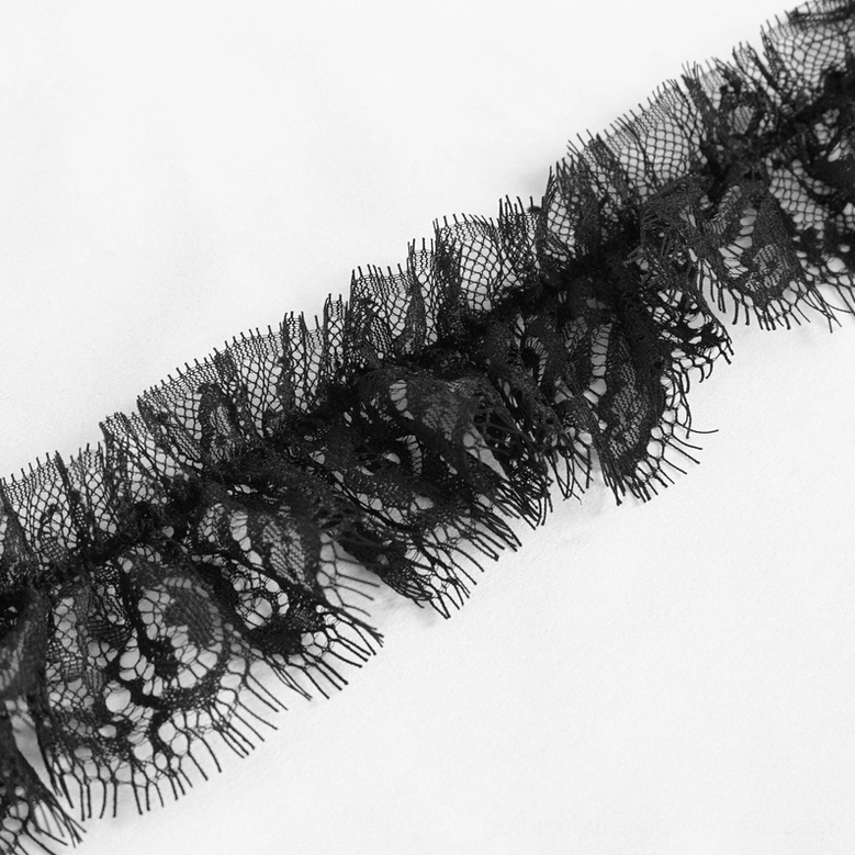 Black floral lace gothic lingerie set detailed fabric close-up scalloped trim design