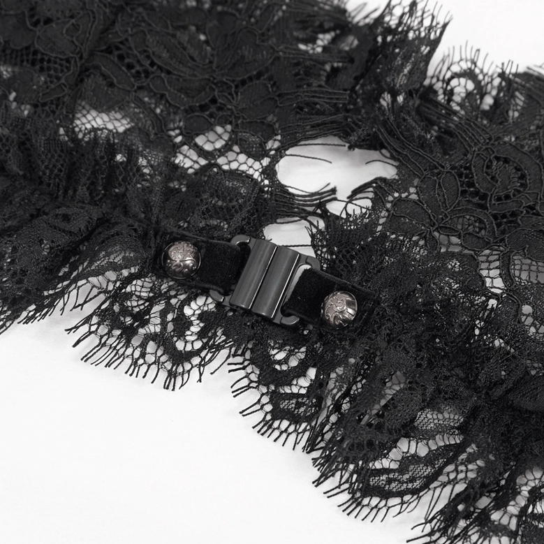 Black lace gothic lingerie set product flat lay showing two-piece construction