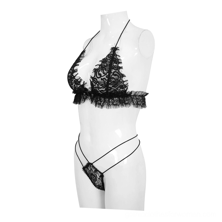 Black lace lingerie set mannequin display right three-quarter angle product showcase