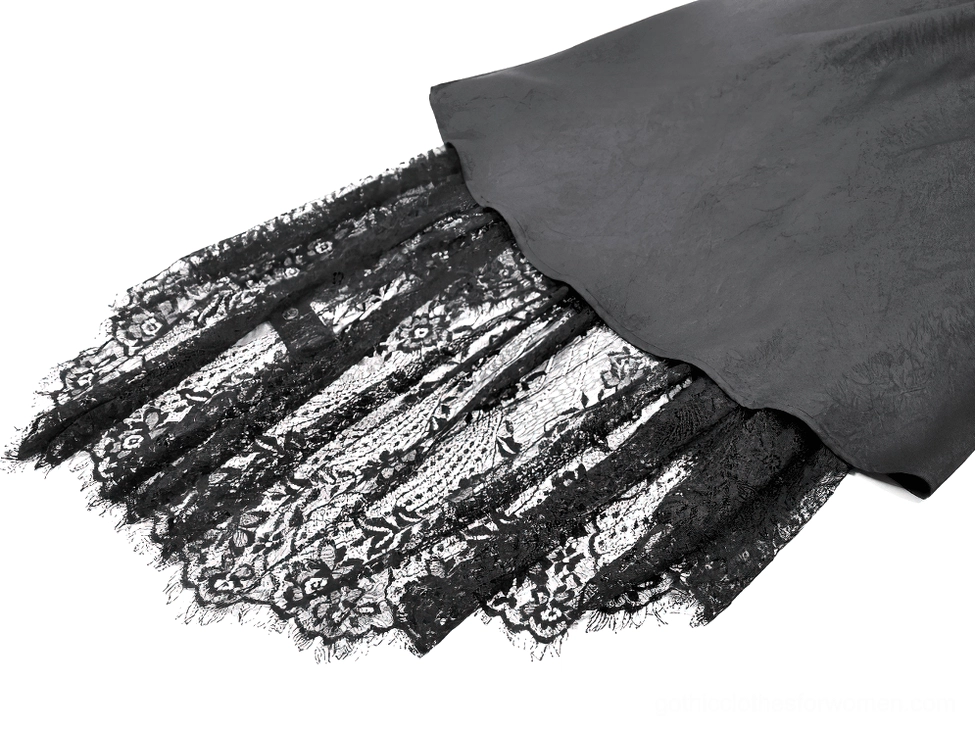 Gothic lace kimono dress waist and skirt construction detail showing sash and hemline