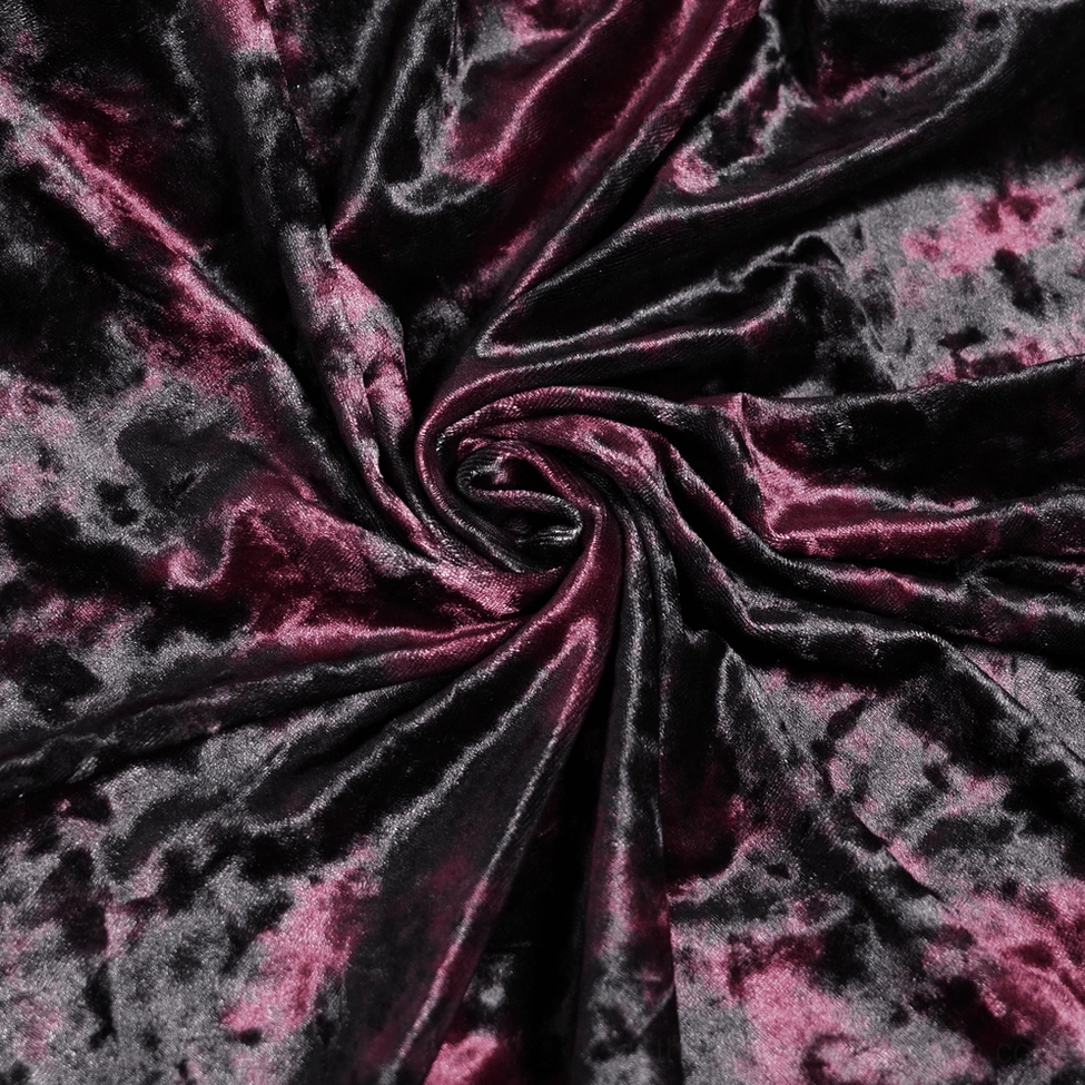 Detail shot of black burgundy gothic tie-dye mermaid dress demonstrating lace trim accents and bodice construction quality