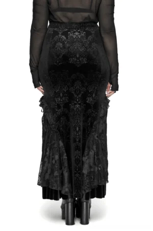 Gothic fishtail skirt back view showing layered ruffled hem and fitted silhouette