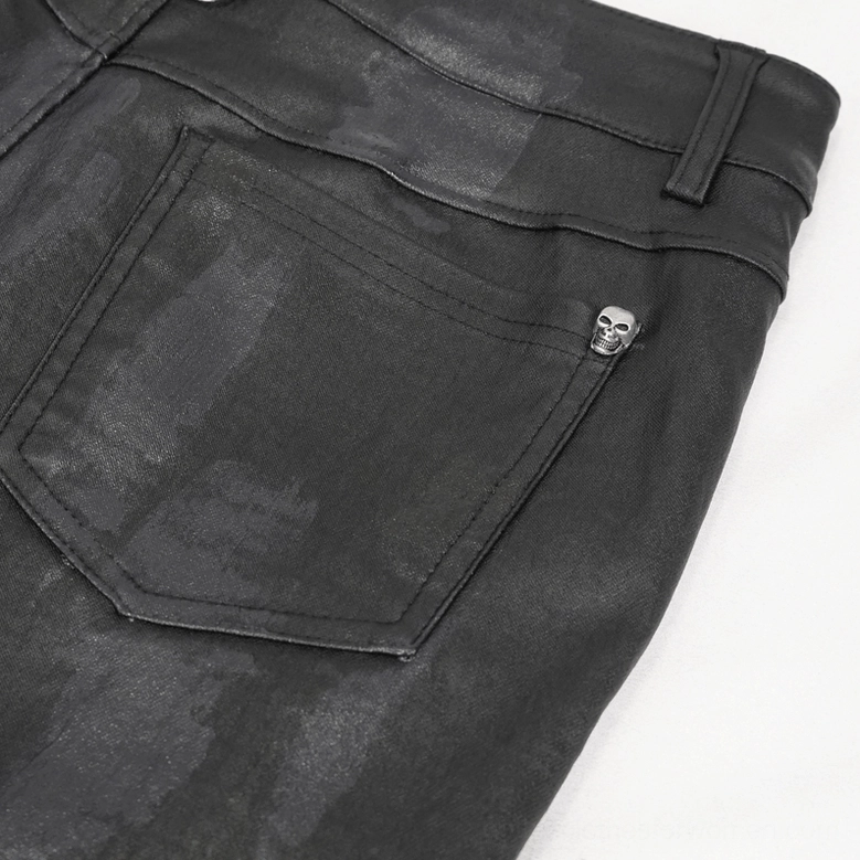 Black lace-up gothic skinny pants alternative styling inspiration, worn with band tee and dark accessories for casual gothic look