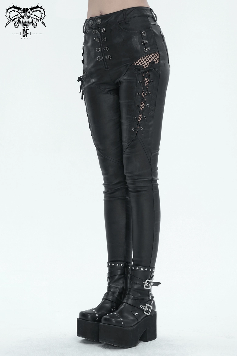 Black lace-up gothic skinny pants styled with layered outfit showing versatility for alternative fashion