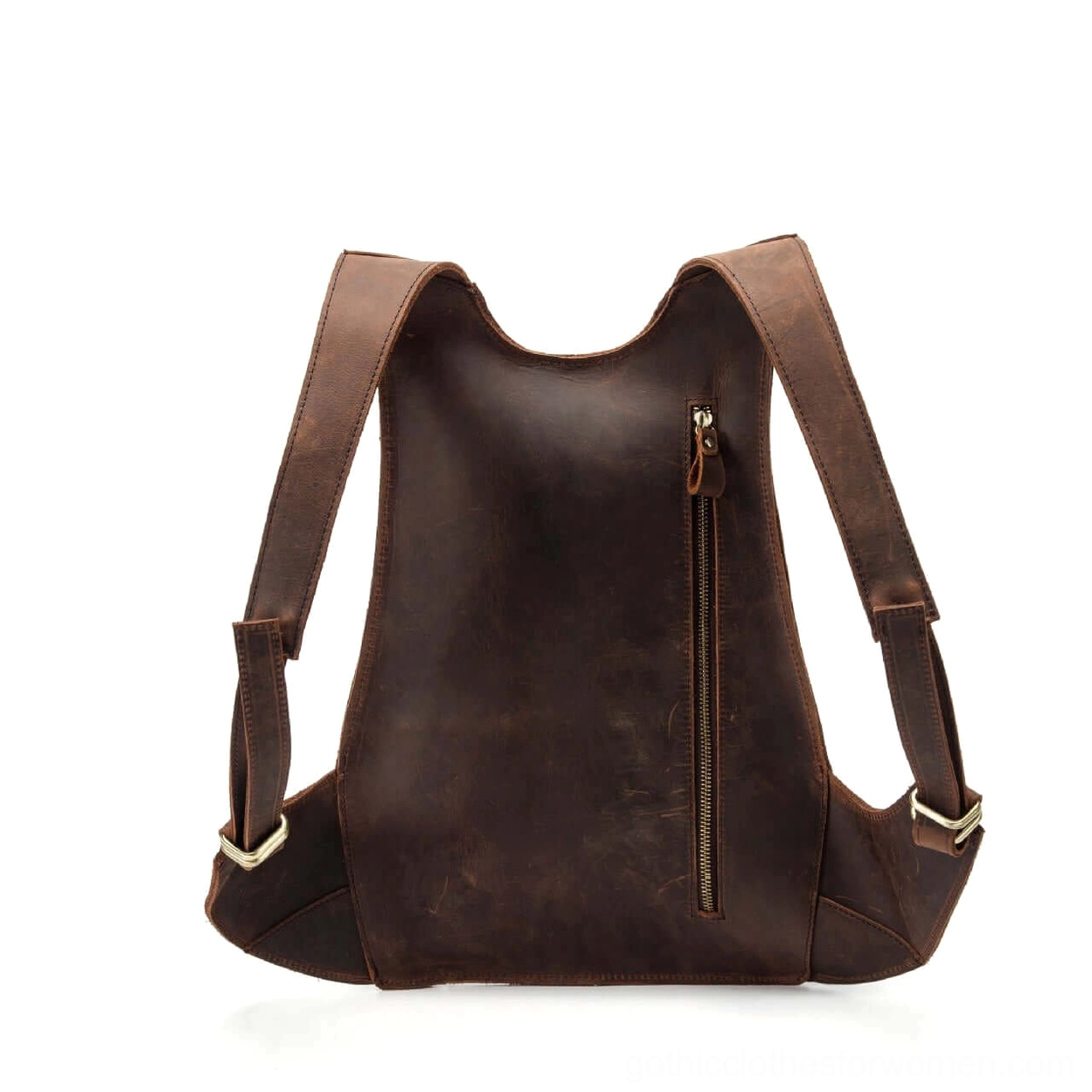 Genuine leather gothic backpack detail view showing embossed texture and cowhide craftsmanship