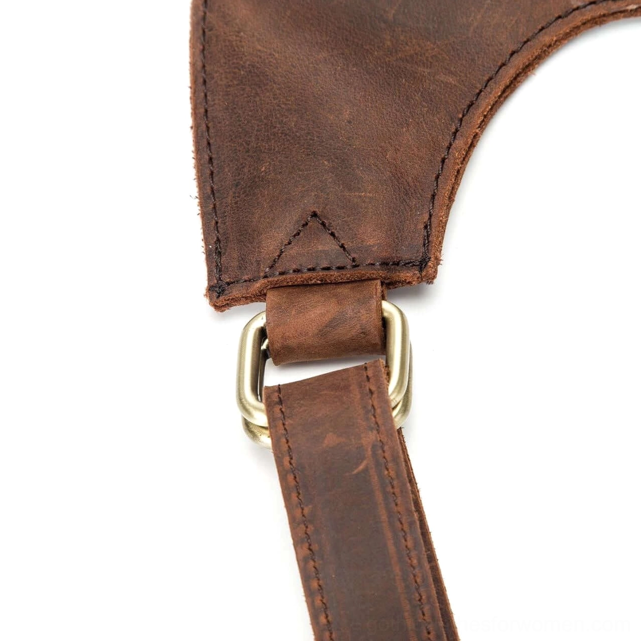 Gothic leather backpack exterior silt pocket detail view with leather texture emphasis