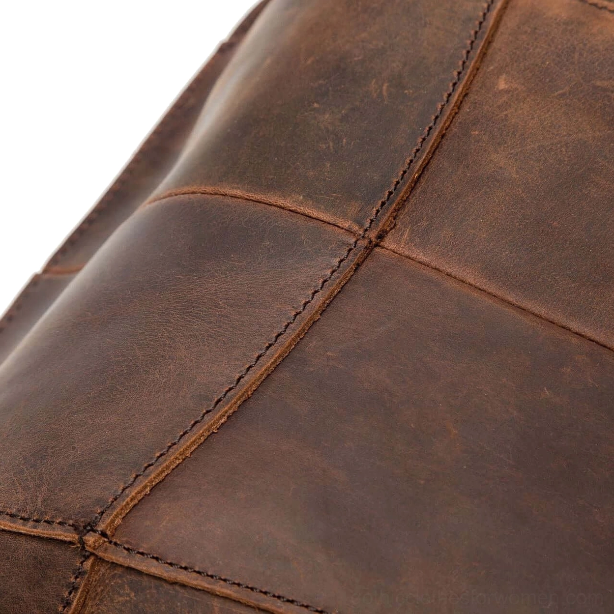 Gothic leather backpack side silhouette view emphasizing architectural design and panel stitching