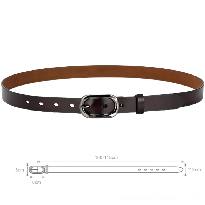 Dark brown leather gothic belt front view showing buckle placement and adjustment holes