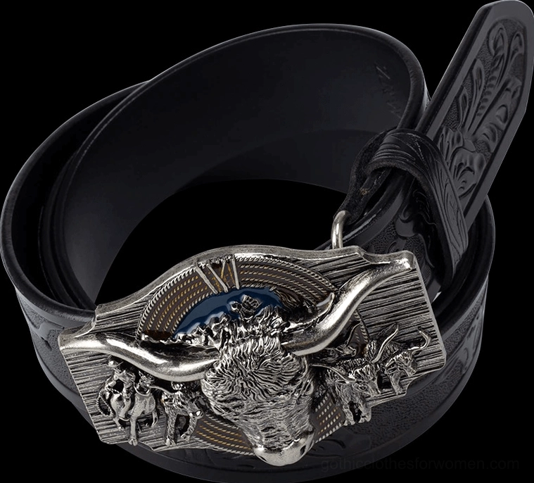 Gothic leather belt embossed pattern detail, dark romantic vintage texture, alternative style design