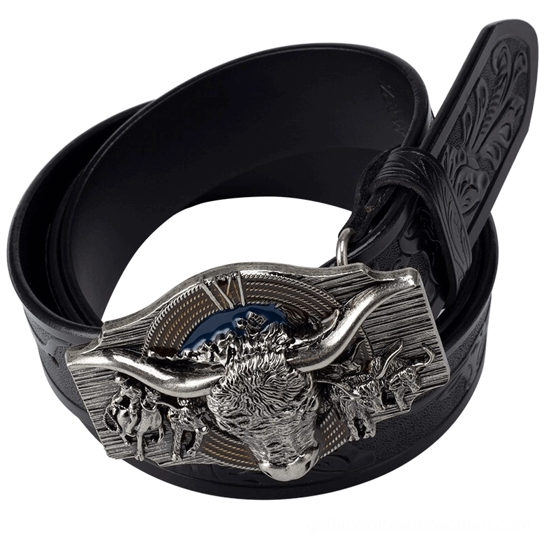 Gothic leather belt close-up texture, split leather craftsmanship, dark aged patina detail