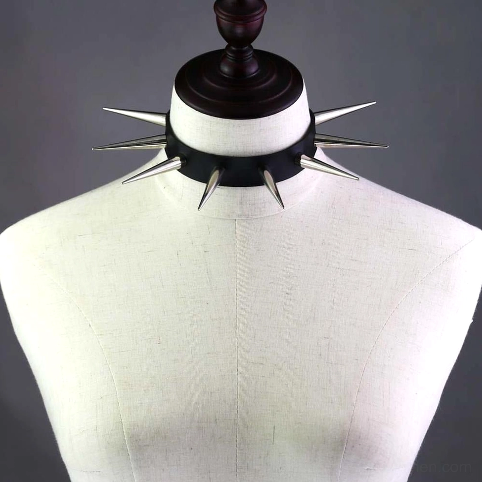Gothic leather choker with metal spikes showing versatility and wearability for alternative fashion style