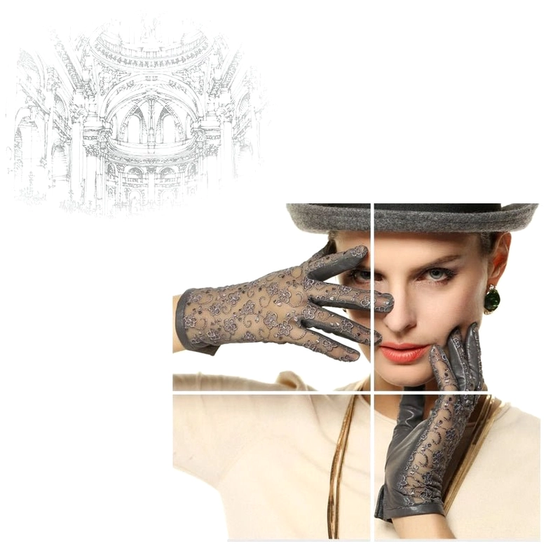 Gothic leather and lace gloves collection showcase, multiple views and styling options for women's dark fashion aesthetic