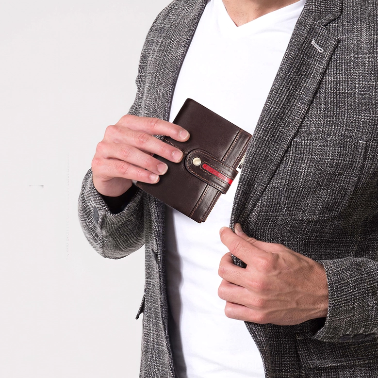 Genuine leather gothic wallet back view with metal hardware, demonstrating premium craftsmanship and durability