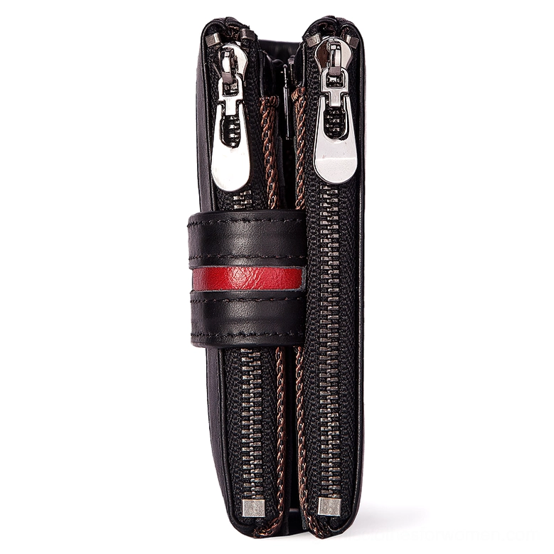 Gothic genuine leather wallet open display showcasing multi-compartment design and functional organization features