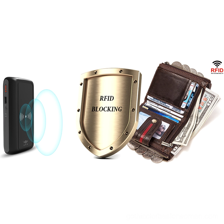 RFID blocking genuine leather gothic wallet with anti-theft shield technology for secure card protection
