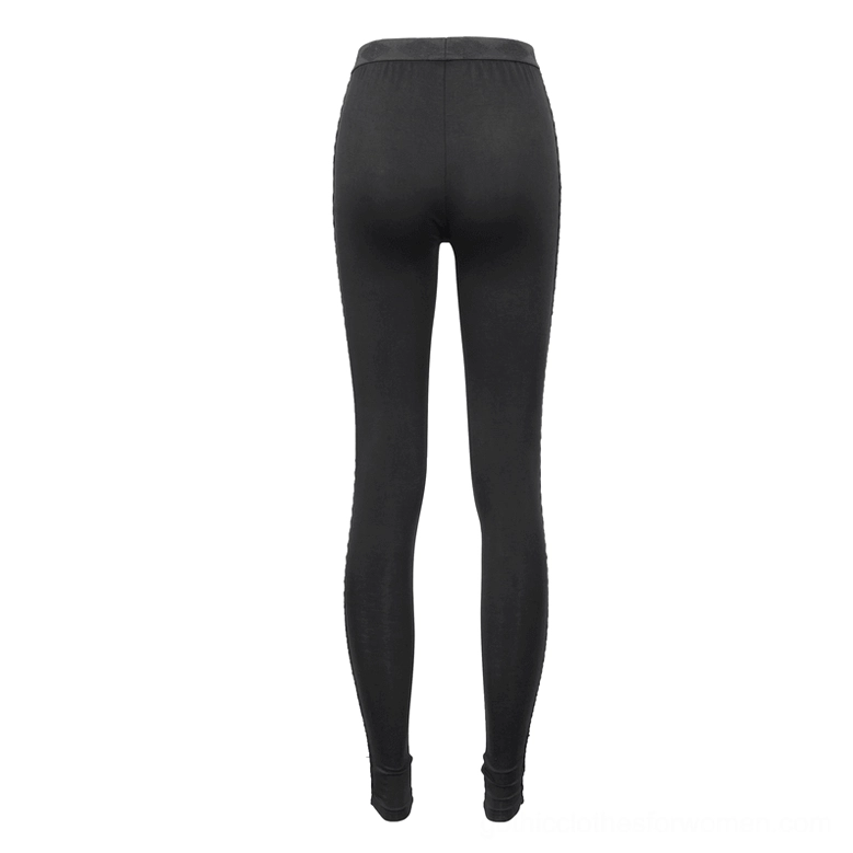 Black slim gothic leggings back flat lay view without decorative front prints