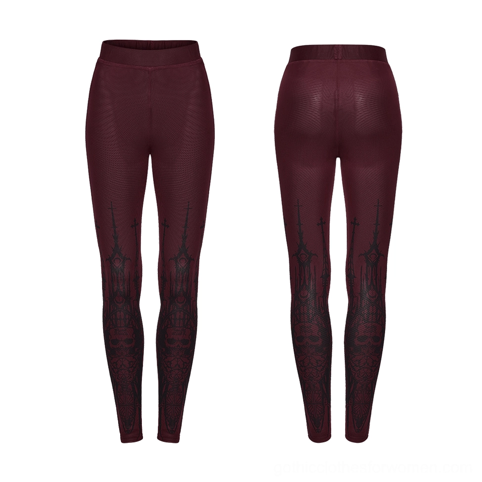 burgundy gothic leggings front and back flat lay high waist bodycon fit