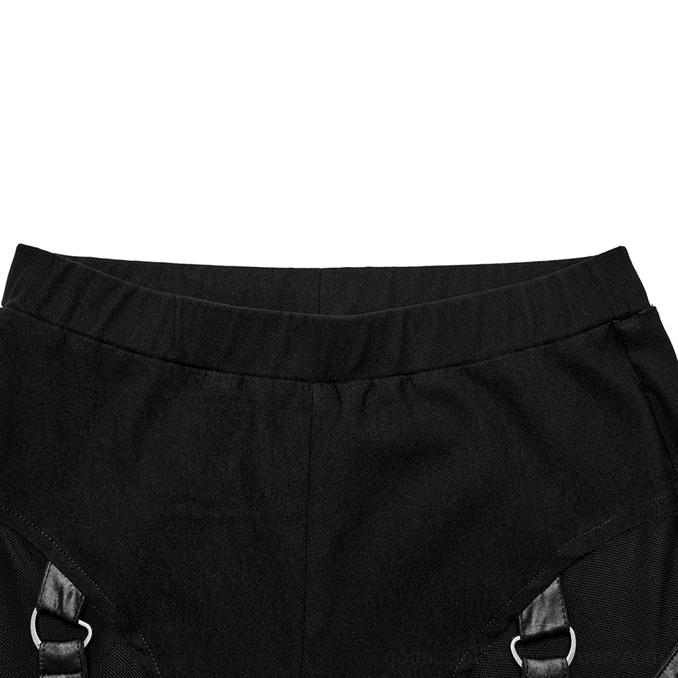 Black gothic leggings waistband elastic design with metal D-ring hardware detail