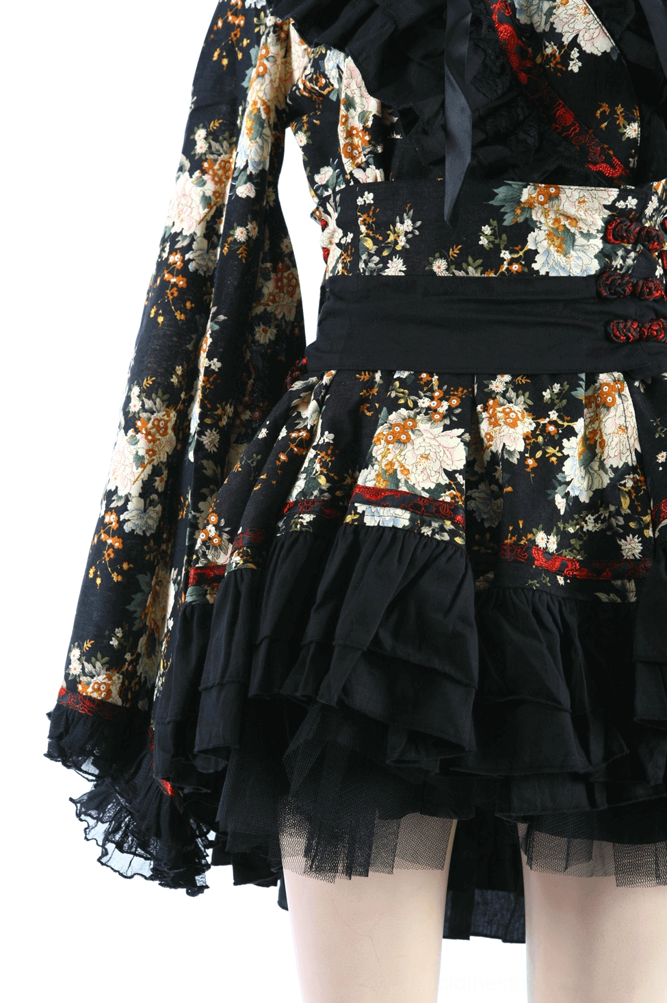 Black floral lolita dress complete outfit view with coordinating accessories and styling options