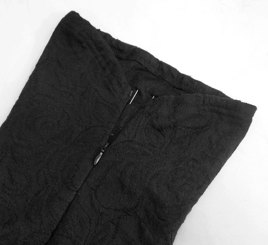 Black gothic long sleeve top with turtleneck, form-fitting slim cut showing shoulder and sleeve details