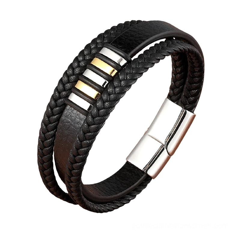 Edgy gothic bracelet with mixed gold and silver metal accents, magnetic closure system for men