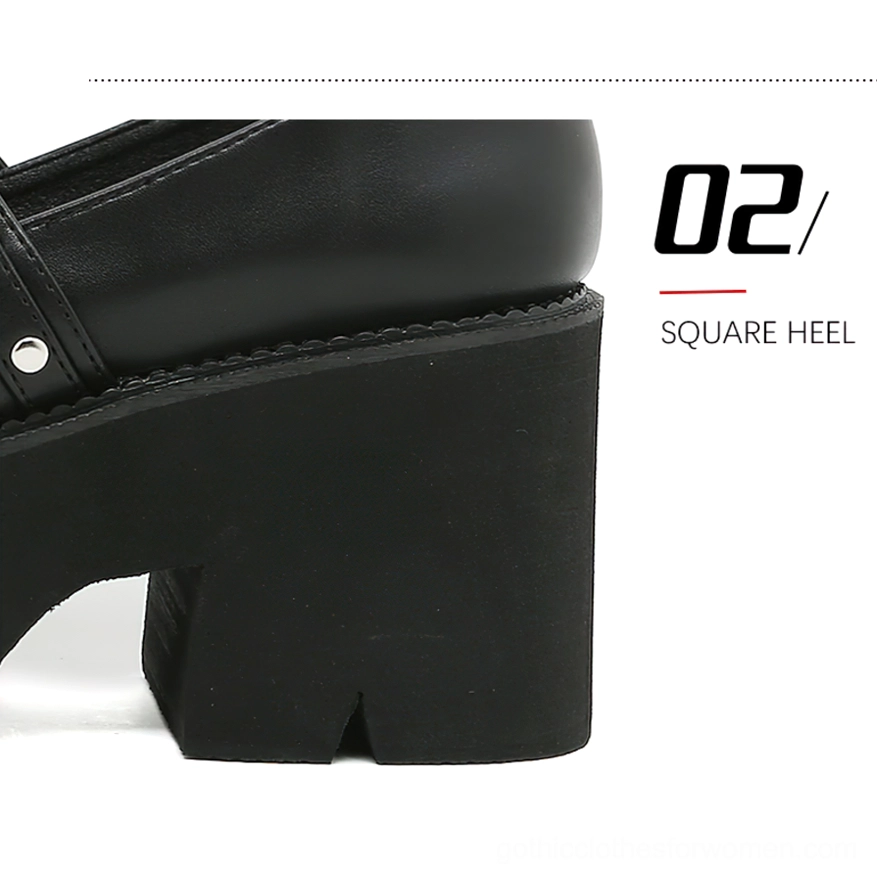 Block heel and platform close-up featuring square chunky heel structure and suede-like platform surface texture