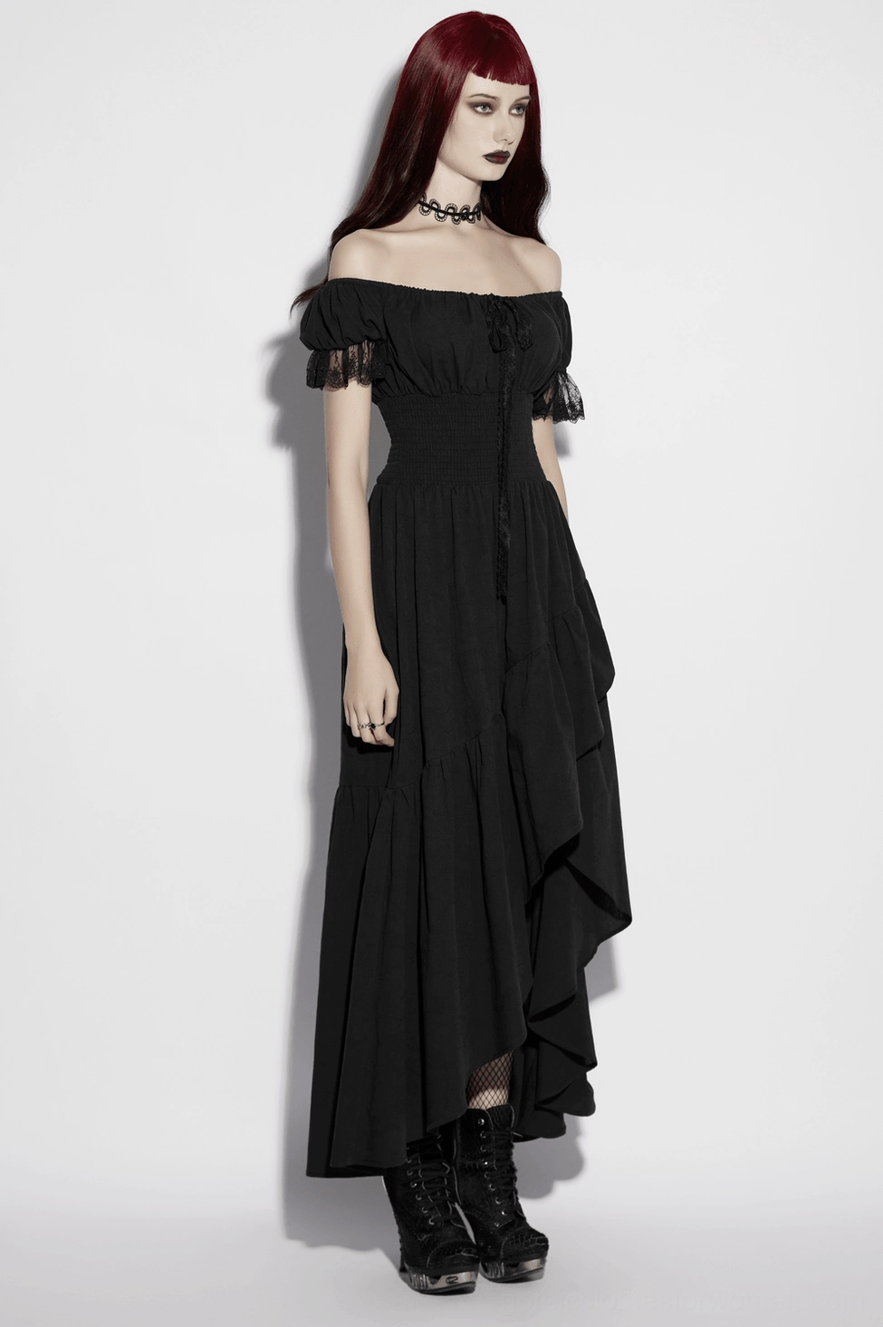 Gothic maxi dress main product image highlighting key design elements and black jacquard fabric