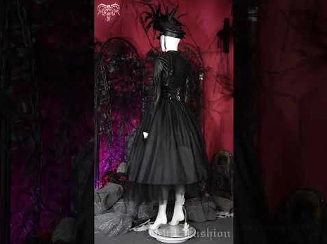 Gothic black corset maxi skirt on dress form mannequin back view high-waist design