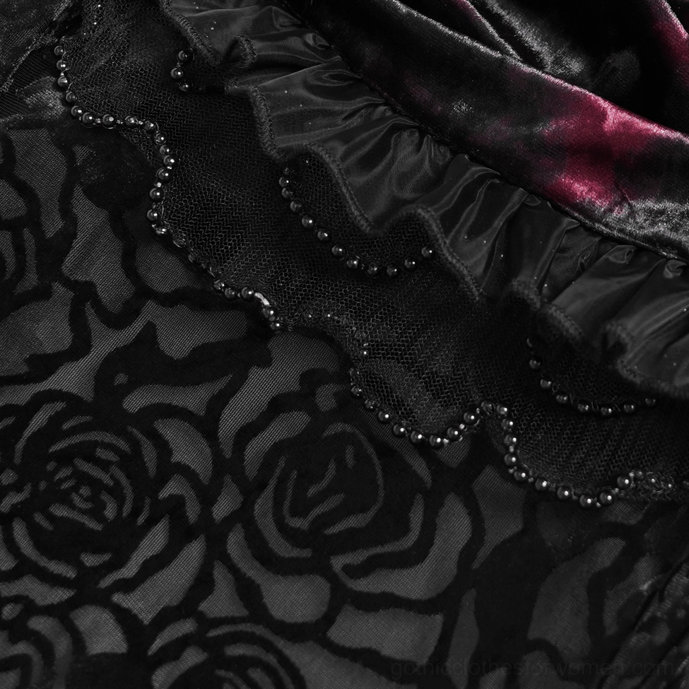Full-length gothic mermaid skirt fishtail hemline with sheer lace and dimensional styling details