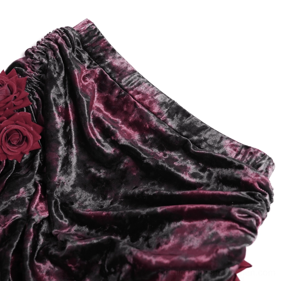 Gothic mermaid skirt fabric texture featuring velvet draping and multi-layered ruffled lace trim
