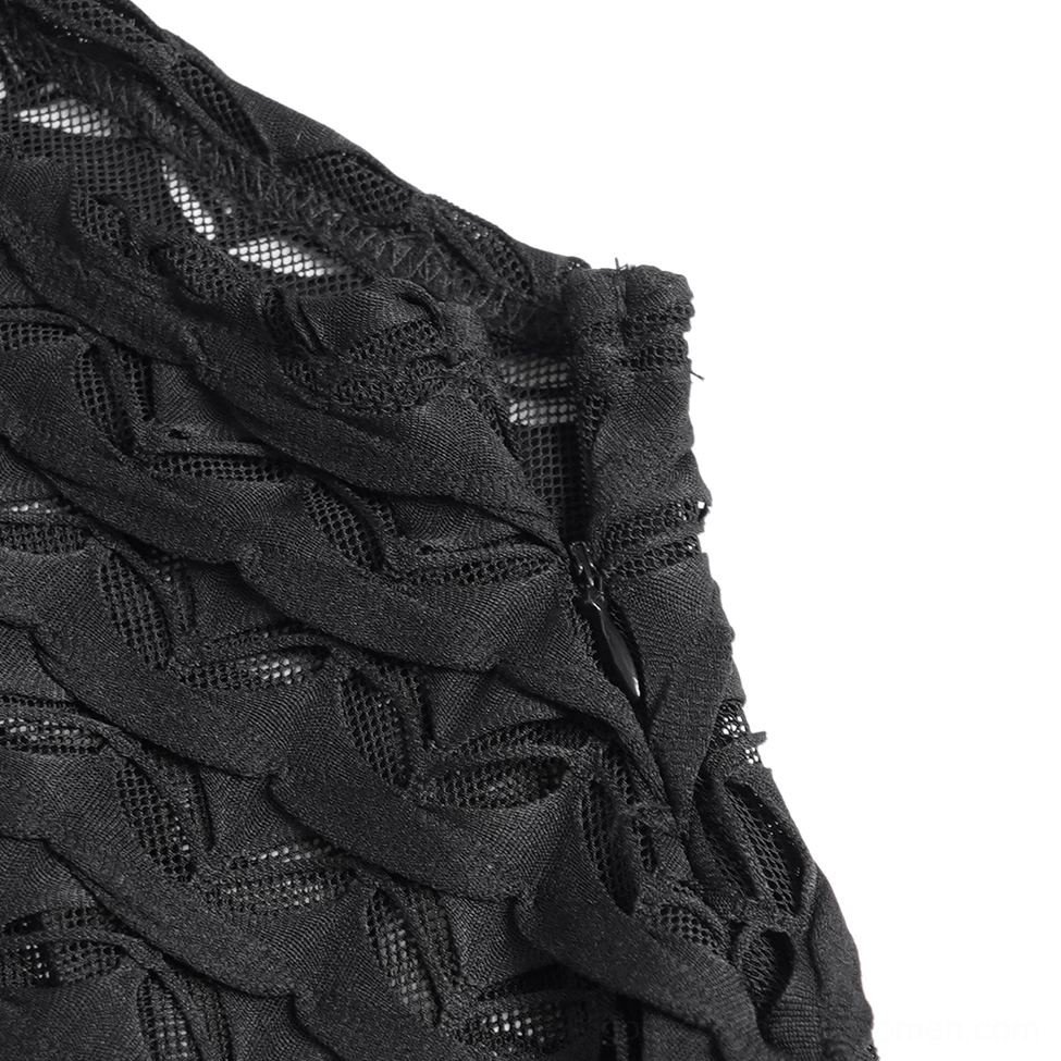 Gothic mesh lace top product photography showing texture details and construction